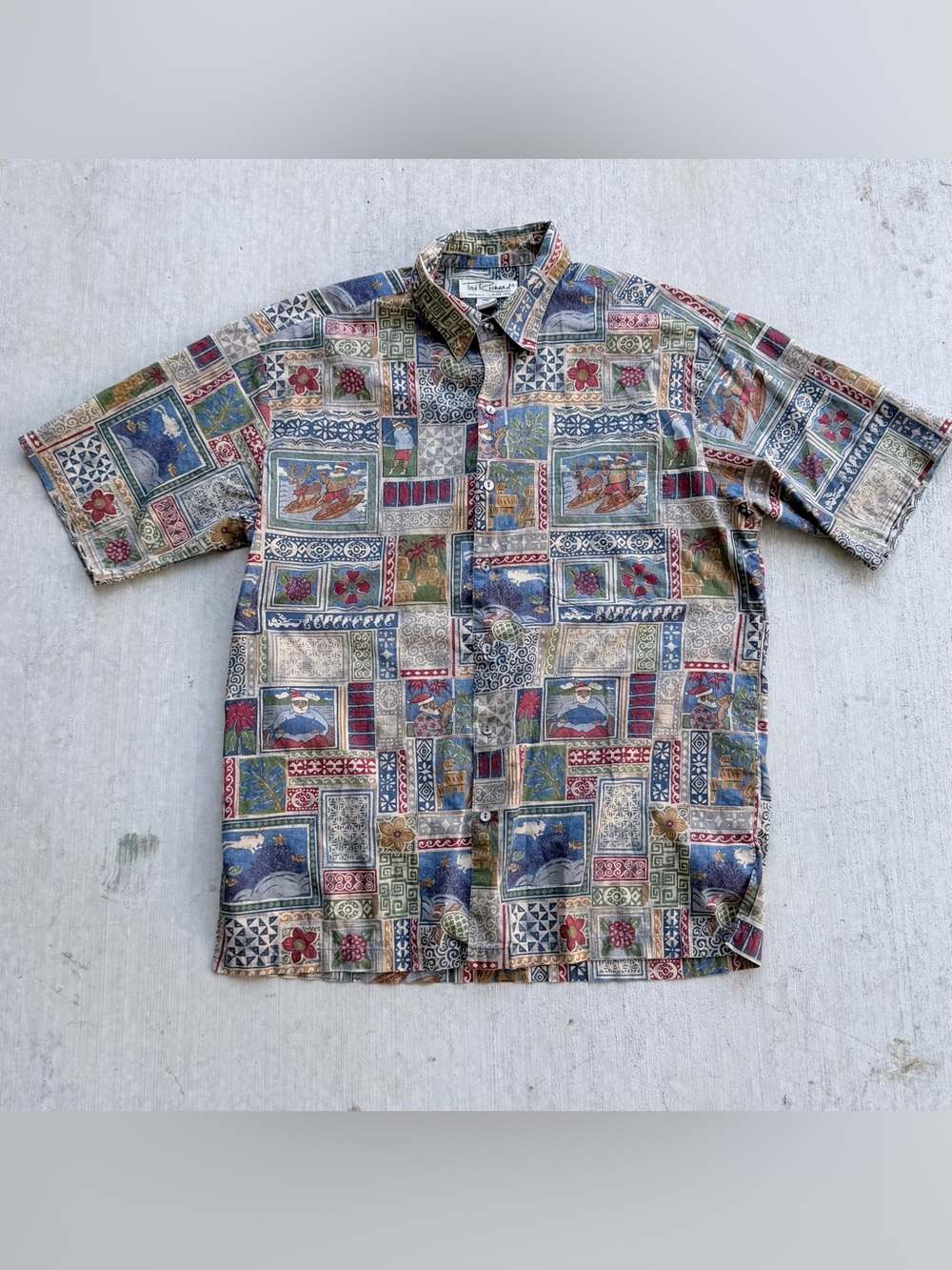 Vintage Tori Richard Hawaiian Shirt Christmas Patchwork Made In USA 90s Large